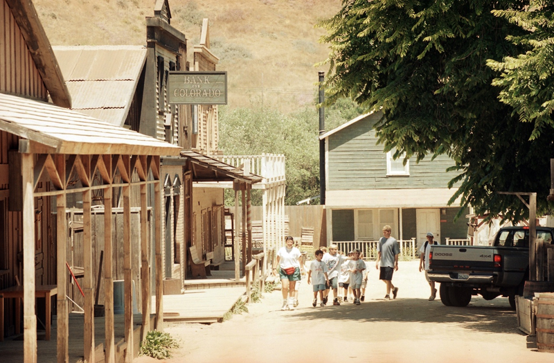 A group of day campers walks through the empty streets of downtown Western Town at Paramount Ranch in Agoura Hills, Calif., Wednesday, July 8, 1998.